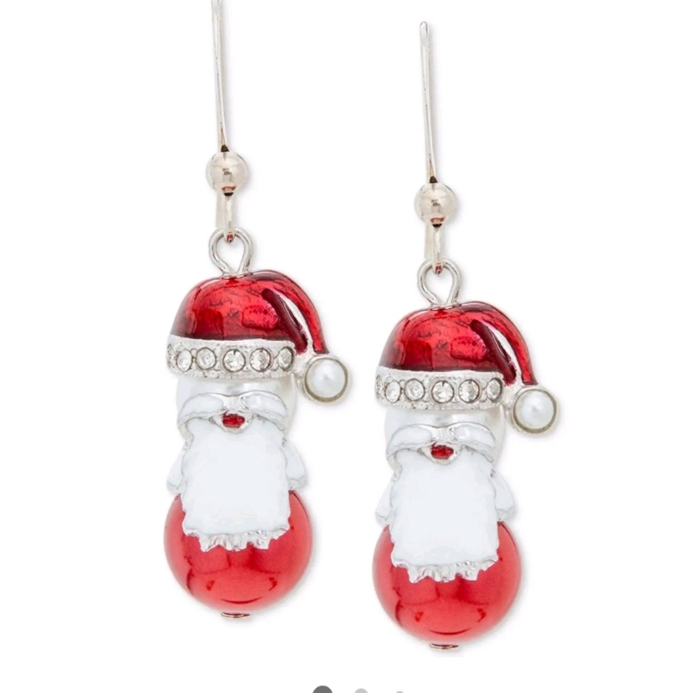 Holiday Lane Silver-TonePave and Imitation Pearl Santa Drop Earrings